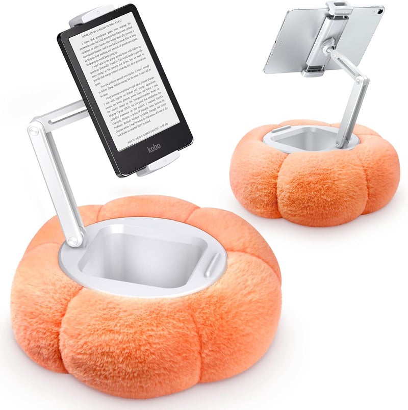 CreaDream Pumpkin Tablet Pillow Stand Holder for Kindle iPad, Adjustable Phone Pillow Stand for Lap Bed with Detachable Snack Bowl, Compatible with 4.7"-13" Tablet, iPad, iPhone, Samsung Tabs, Kindle - Image 1